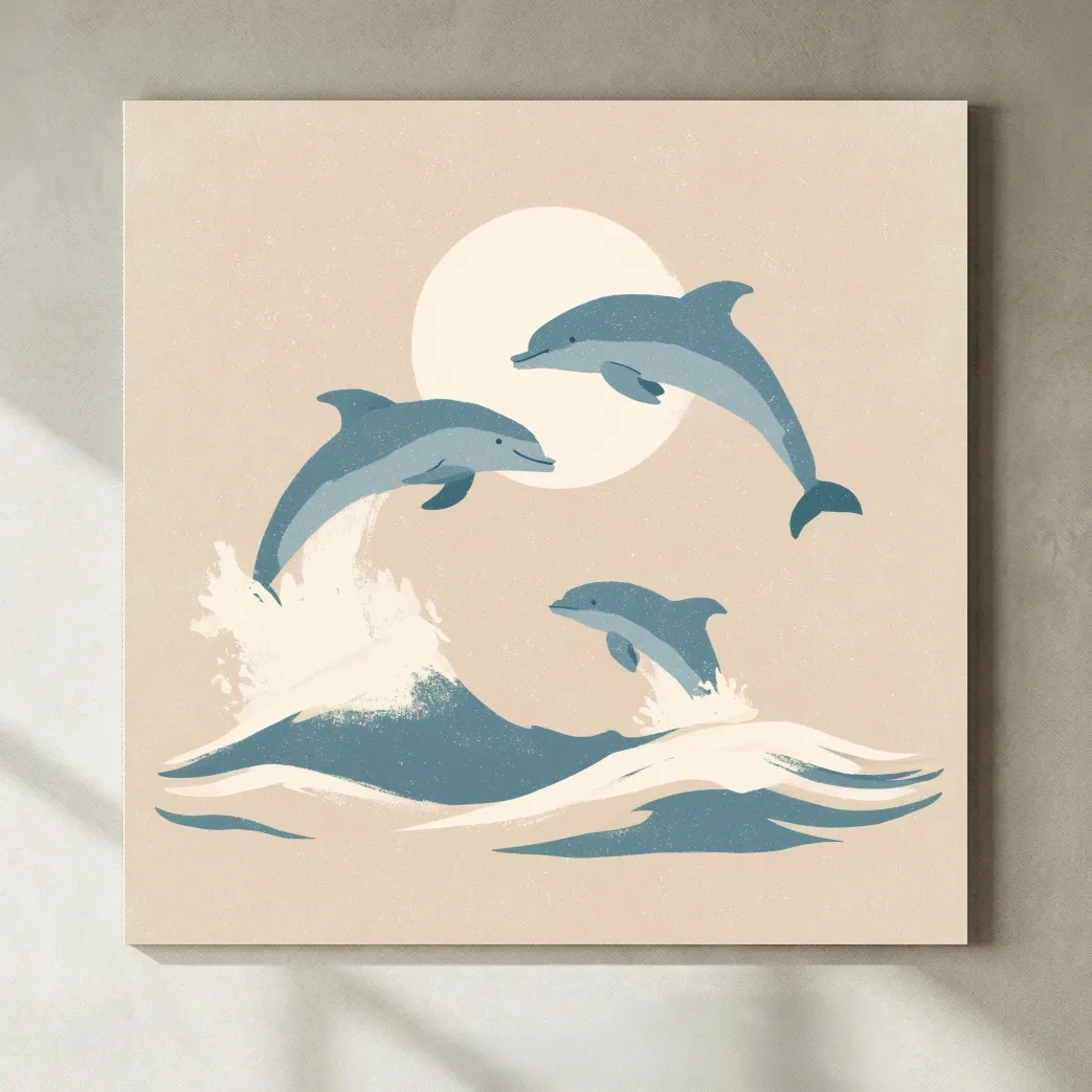 Minimalist Dolphin Trio Illustration - Nursery Marine Life Wall Art