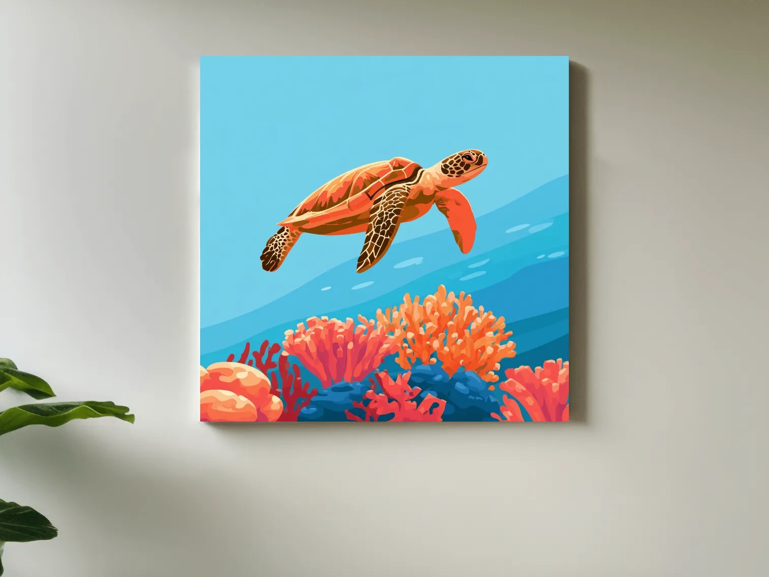Mid-Century Sea Turtle Reef - Minimalist Vector Marine Life Art