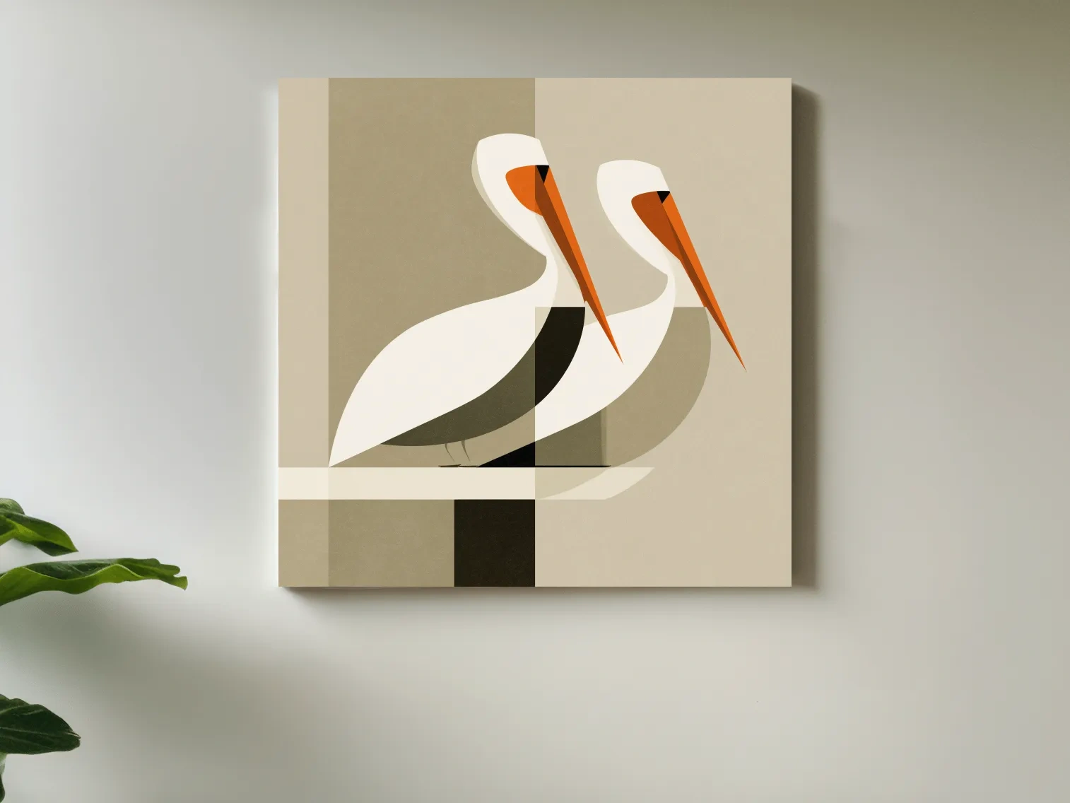 Mid-Century Pelican Pair - Geometric Coastal Illustration Wall Art