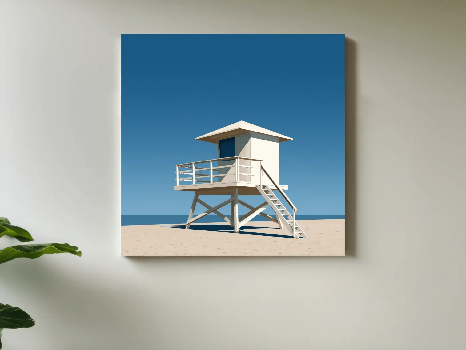 Mid-Century Beach Lifeguard Tower - Minimalist Vector Wall Art
