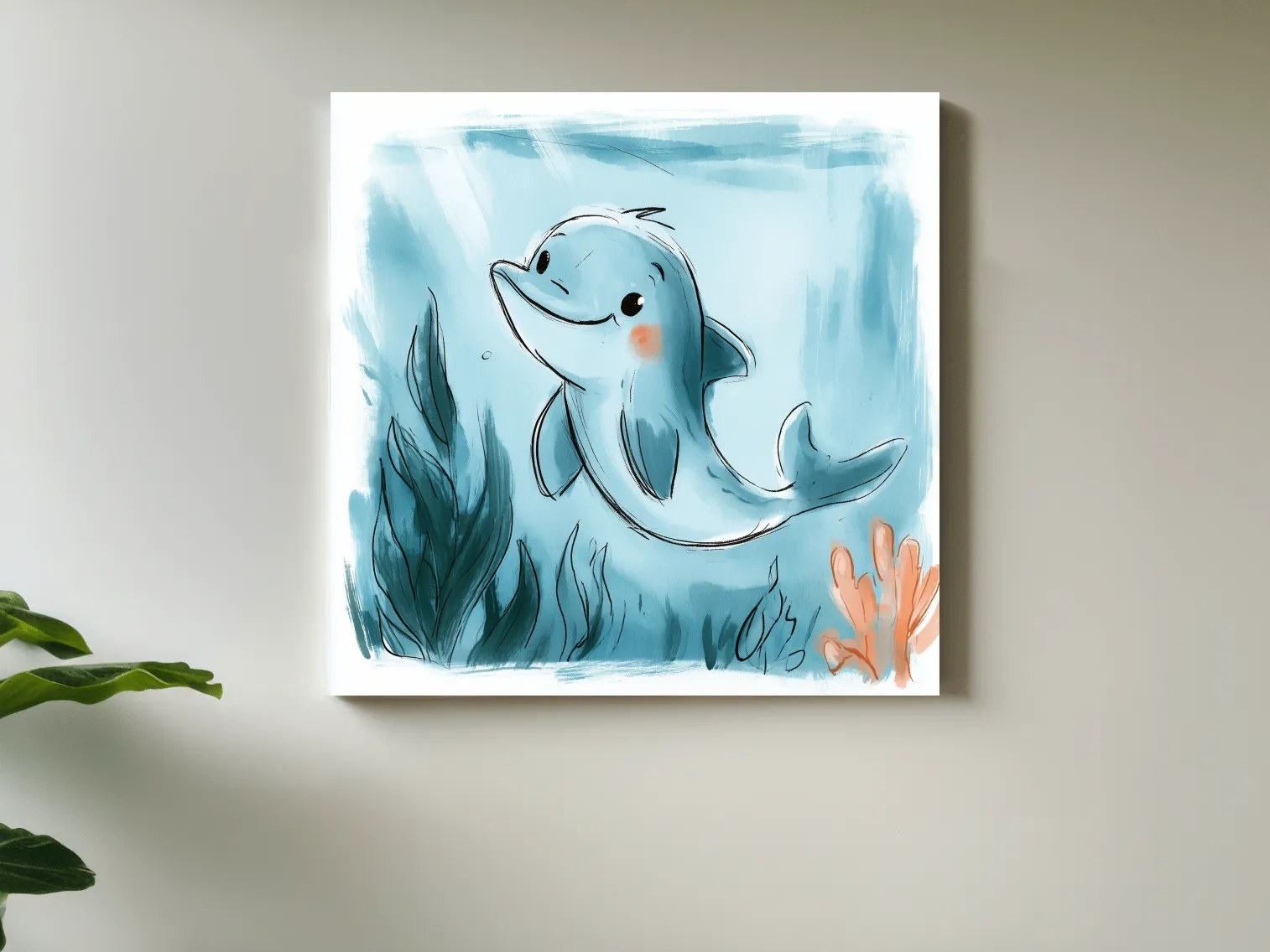 Cute Underwater Dolphin Watercolour Illustration - Nursery Marine Life Wall Art