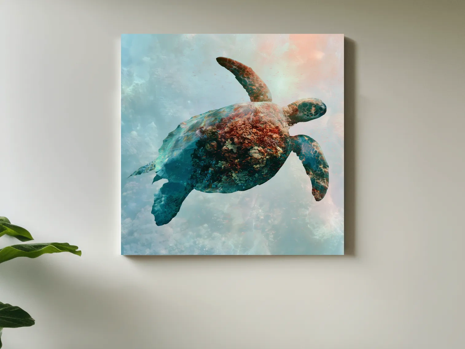 Surreal Sea Turtle Reef Double Exposure - Photographic Marine Life Wall Art