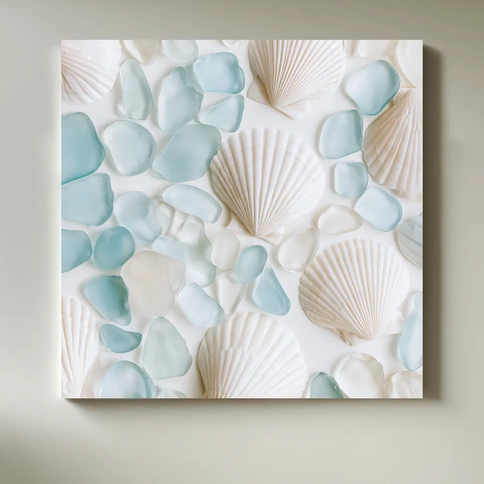 Sea Glass and Scallop Shells - Minimalist Hamptons Photographic Wall Art