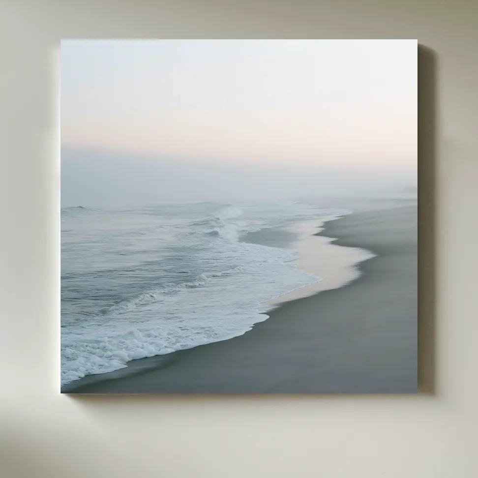 Misty Boho Beach Waves - Minimalist Photographic Wall Art