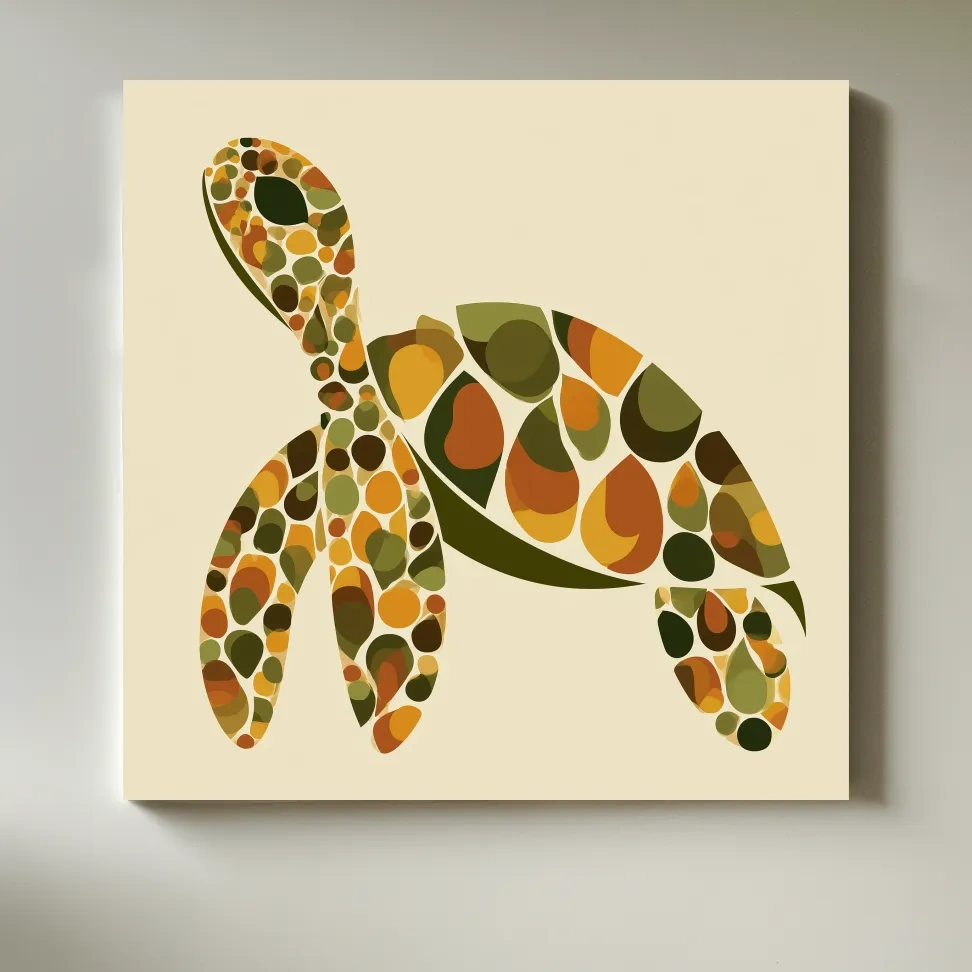 Mid-Century Geometric Sea Turtle - Minimalist Marine Life Illustration Art