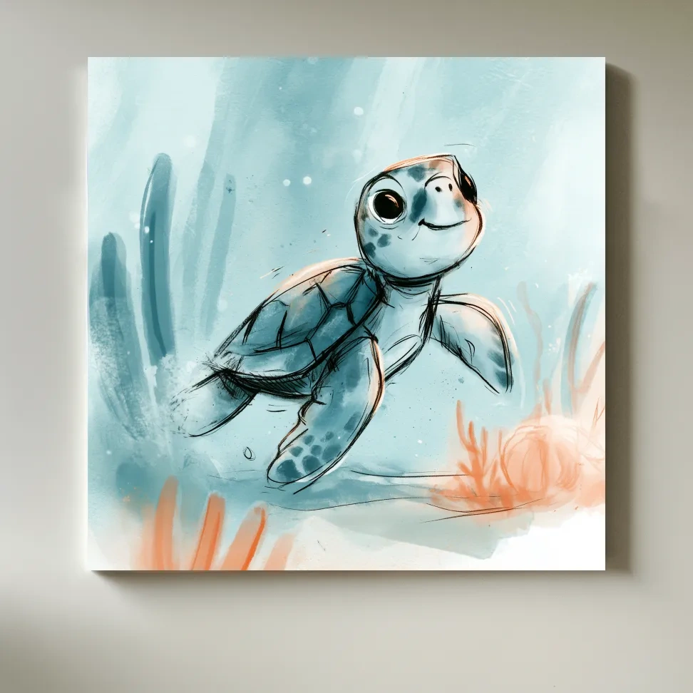 Cute Sea Turtle Underwater Watercolour Illustration - Marine Life Wall Art
