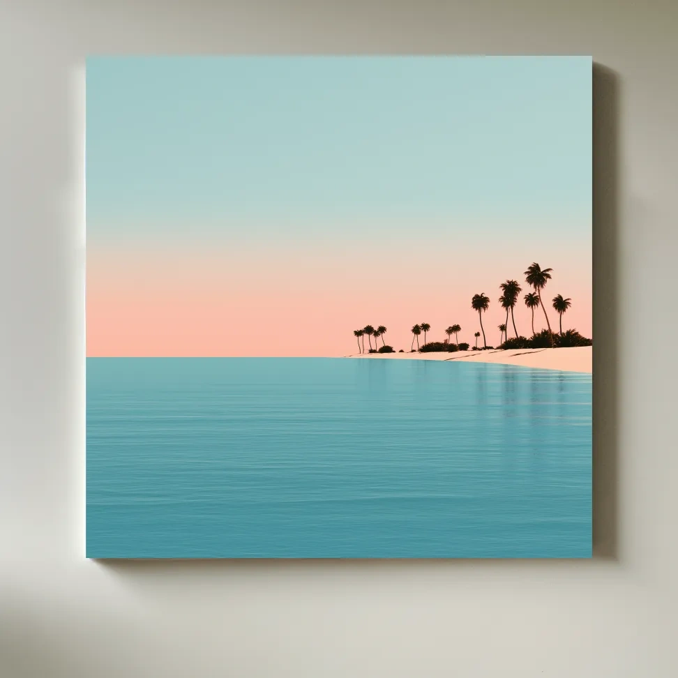 Minimalist Palm Tree Beachscape - Mid-Century Vector Wall Art
