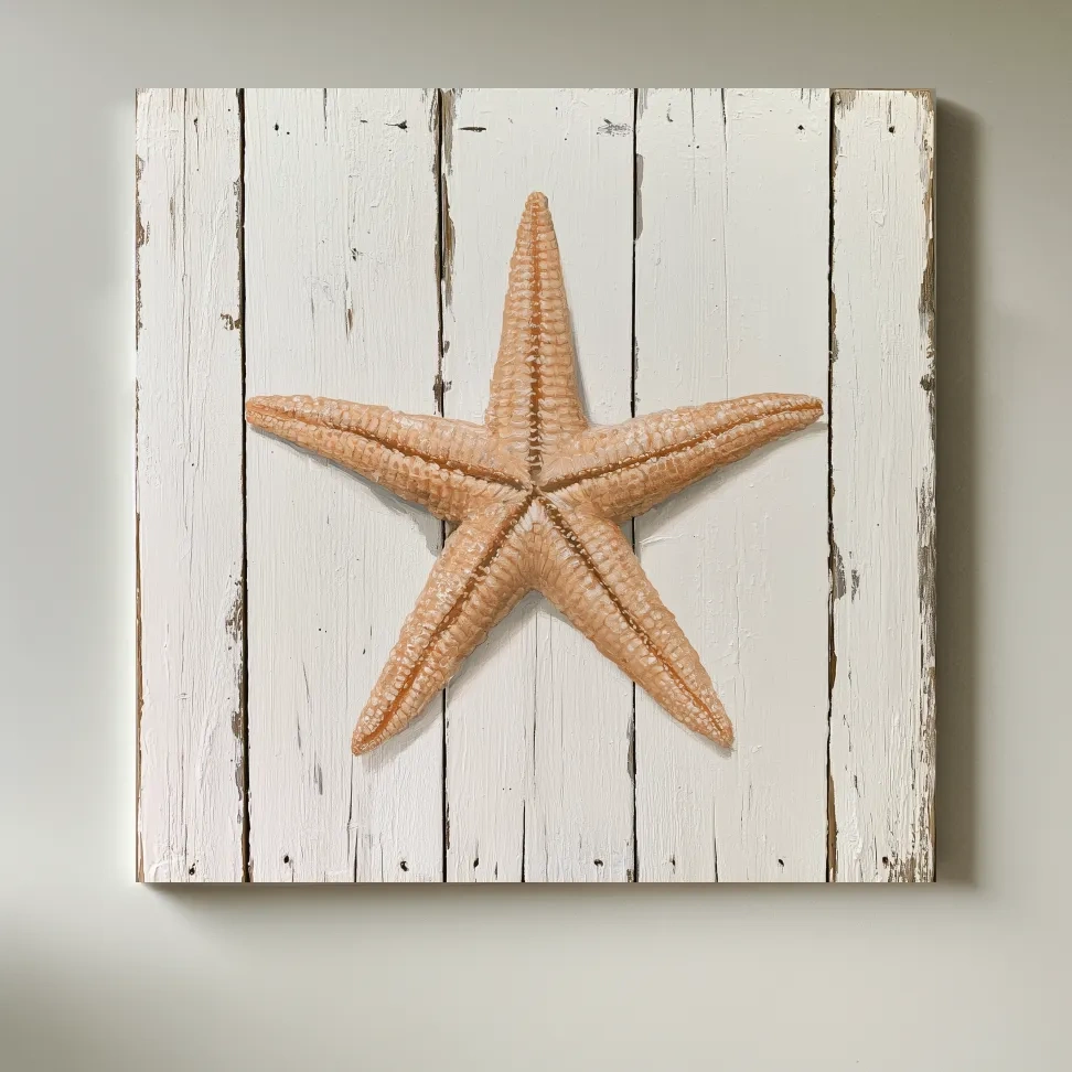 Rustic Starfish Painting on Wood - Coastal Wall Artwork
