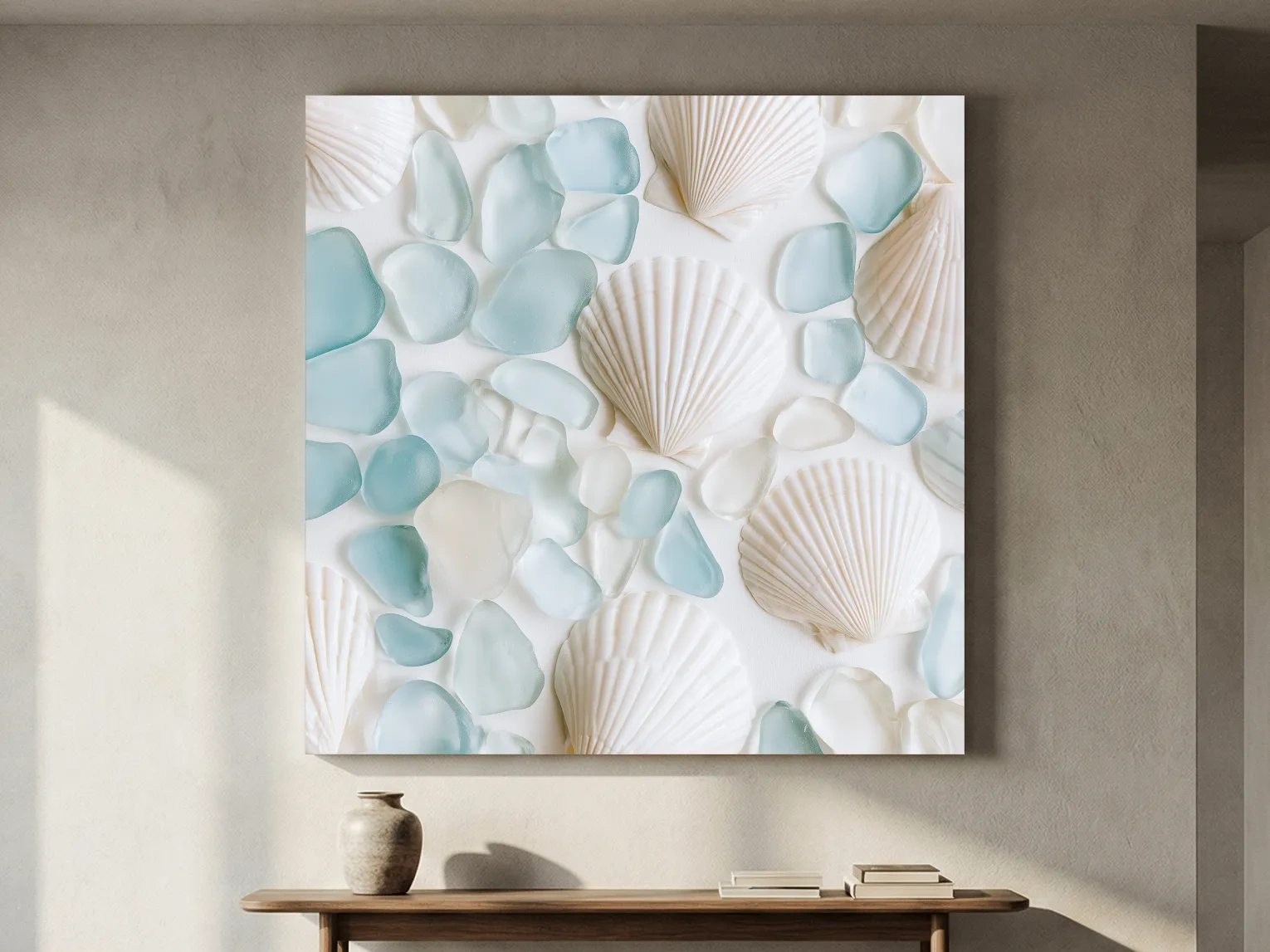 Sea Glass and Scallop Shells - Minimalist Hamptons Photographic Wall Art