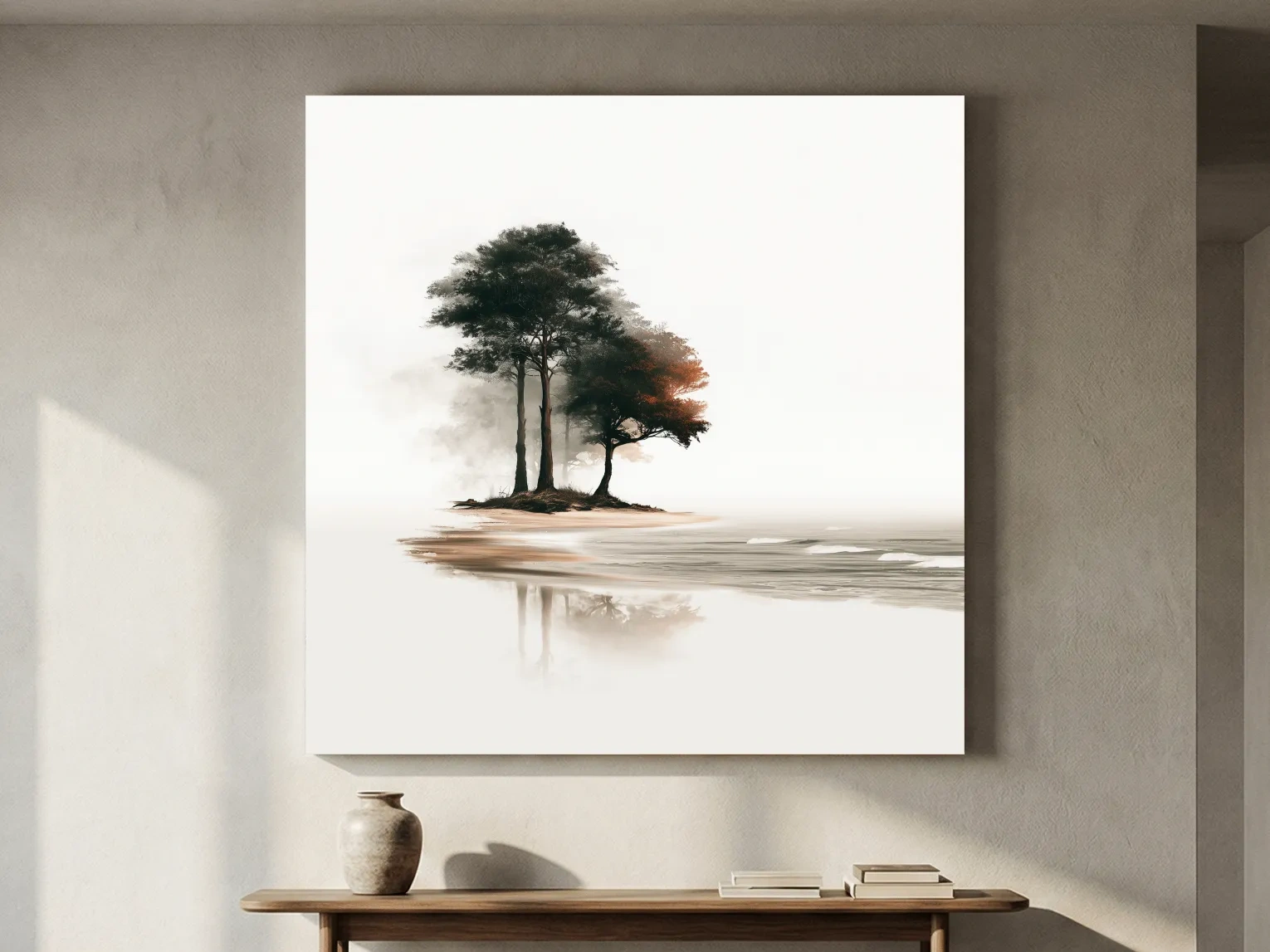 Minimalist Misty Trees Reflection - Serene Landscape Wall Art
