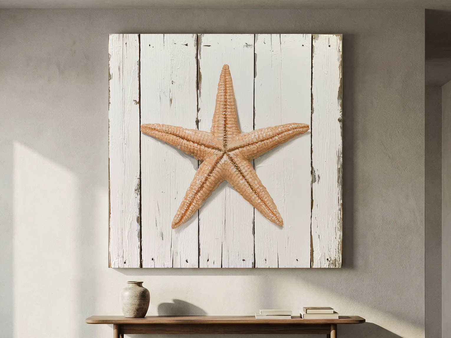 Rustic Starfish Painting on Wood - Coastal Wall Artwork