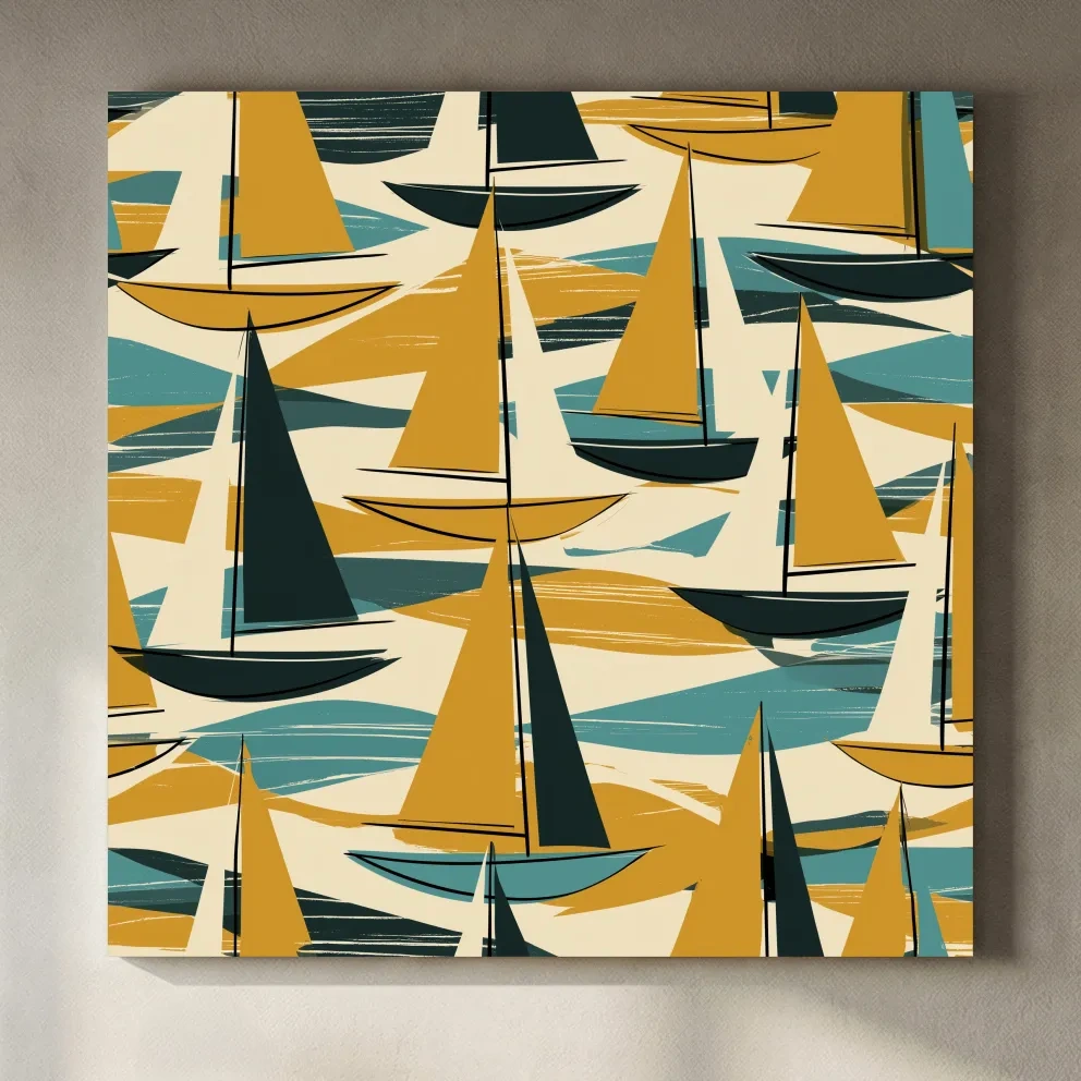 Mid-Century Abstract Sailboat Illustration - Retro Nautical Wall Art