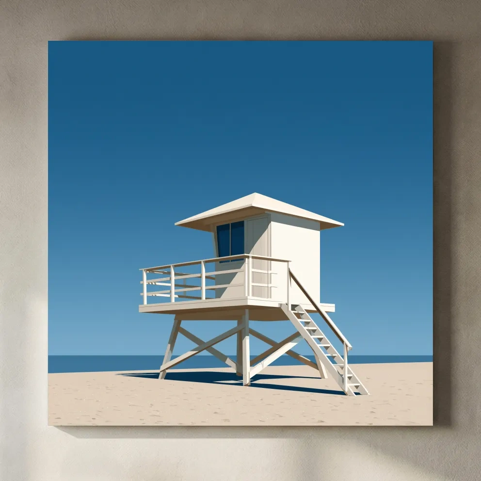 Mid-Century Beach Lifeguard Tower - Minimalist Vector Wall Art