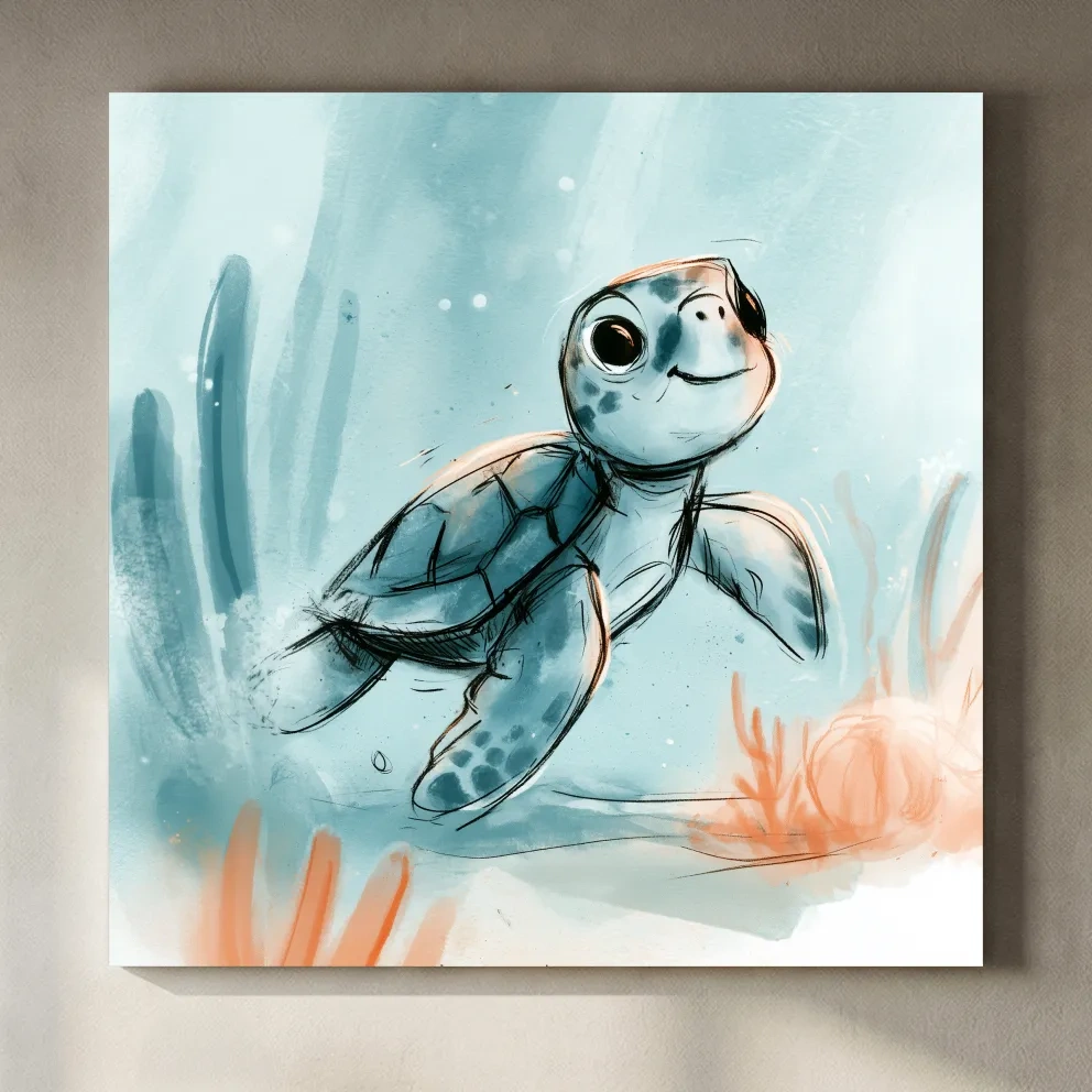 Cute Sea Turtle Underwater Watercolour Illustration - Marine Life Wall Art