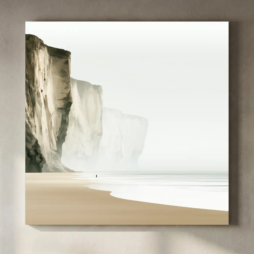 Misty Coastal Cliffs Beach Illustration - Minimalist Landscape Wall Art