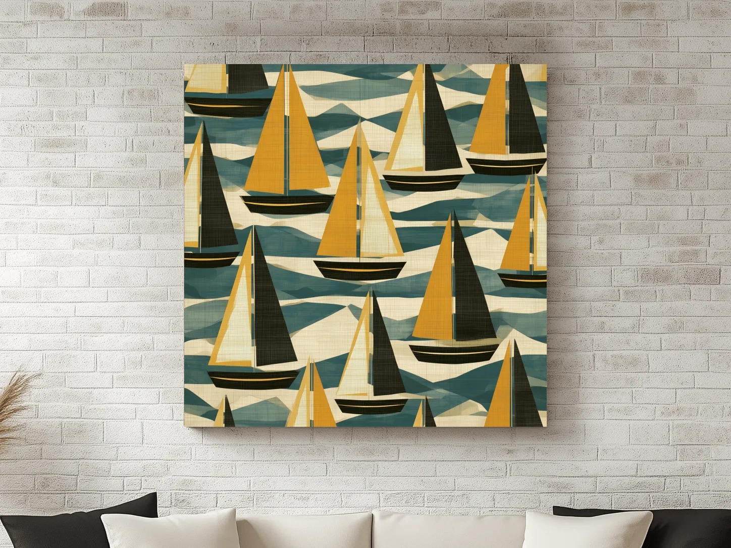 Mid-Century Sailboat Illustration - Abstract Nautical Wall Art