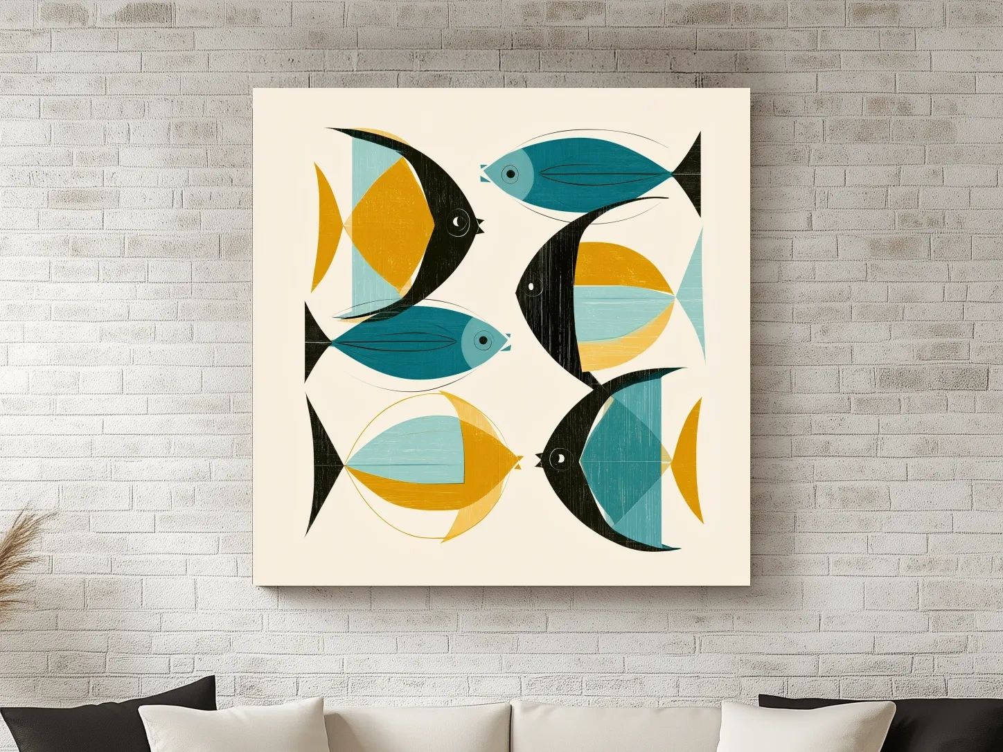 Mid-Century Geometric Tropical Fish - Minimalist Marine Life Art