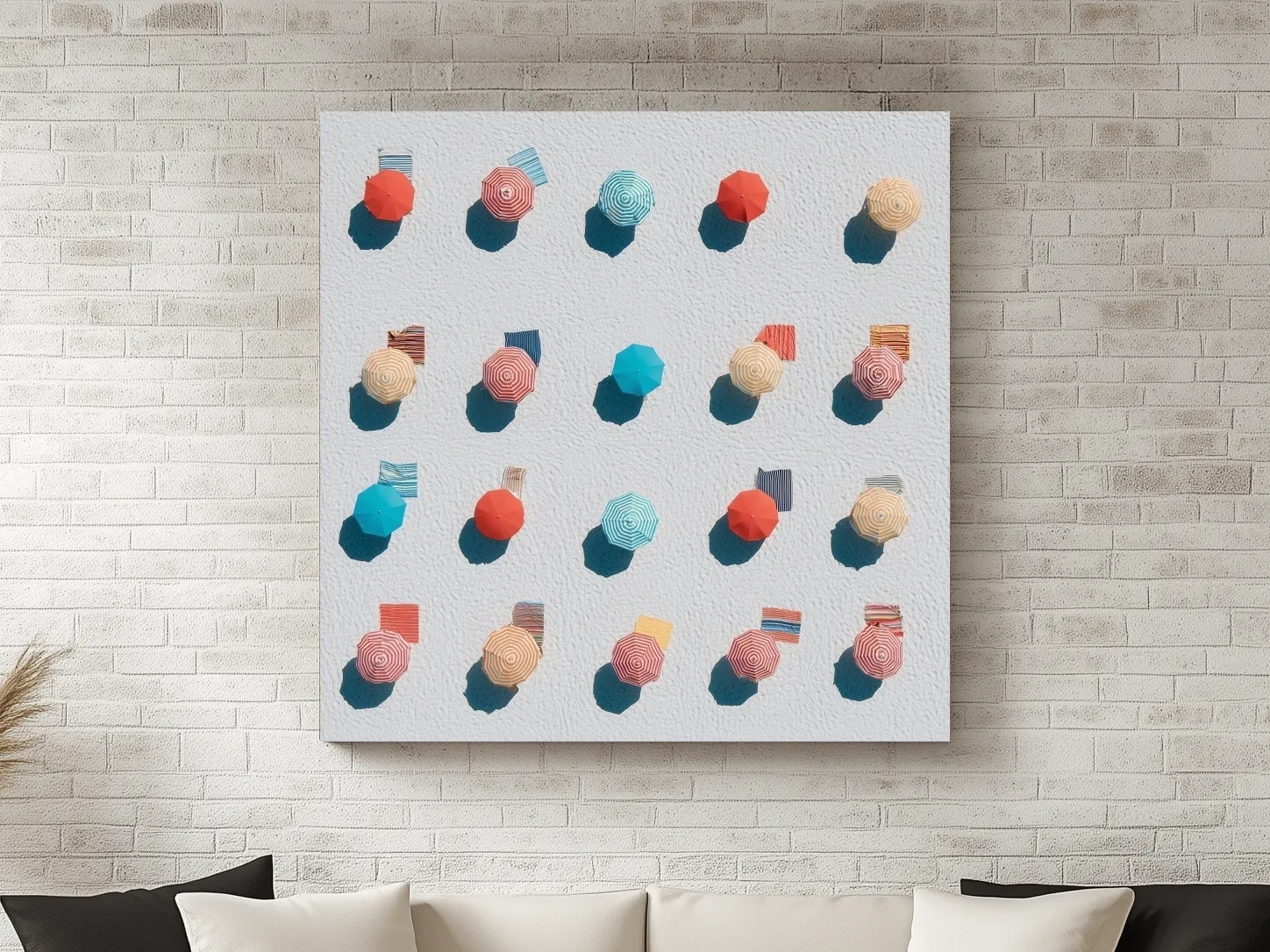 Geometric Beach Umbrellas Aerial Painting - Abstract Coastal Wall Art