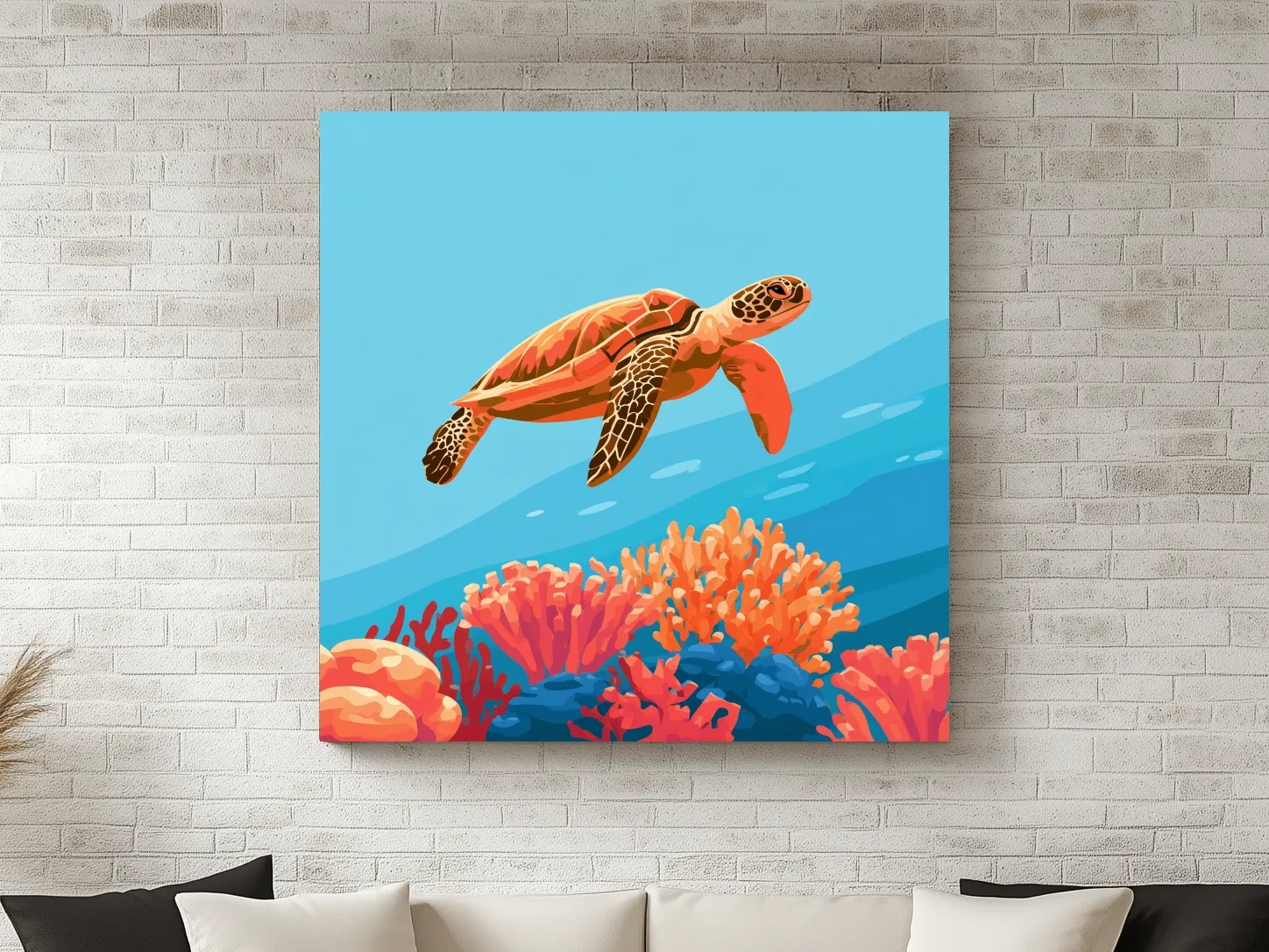 Mid-Century Sea Turtle Reef - Minimalist Vector Marine Life Art