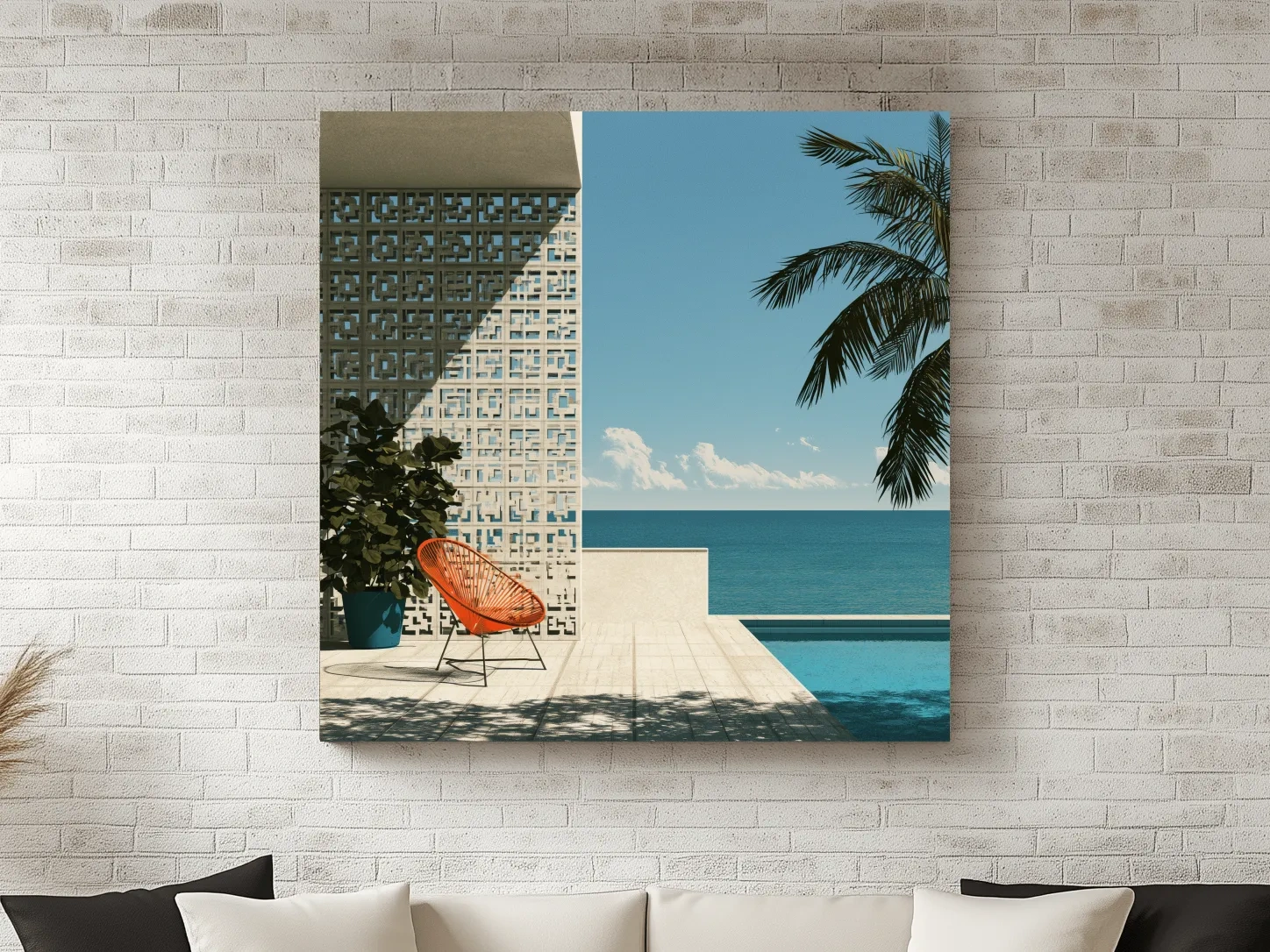 Mid Century Tropical Patio Illustration - Modern Ocean Wall Art
