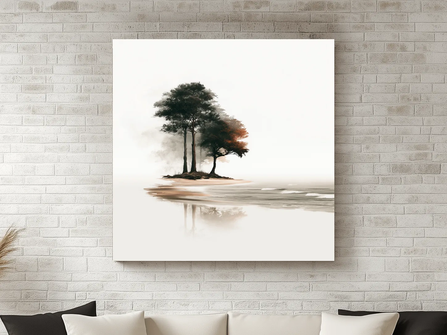 Minimalist Misty Trees Reflection - Serene Landscape Wall Art