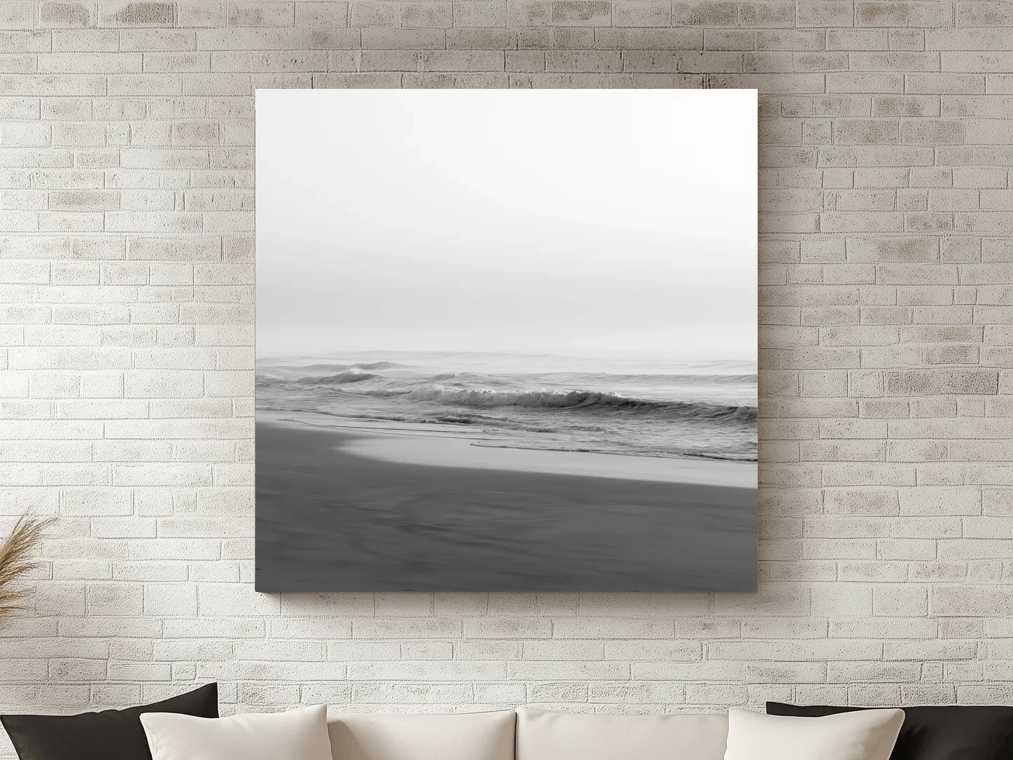 Misty Beach Waves - Minimalist Photographic Wall Art