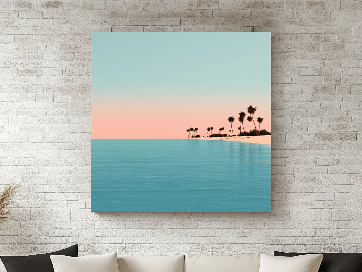 Minimalist Palm Tree Beachscape - Mid-Century Vector Wall Art