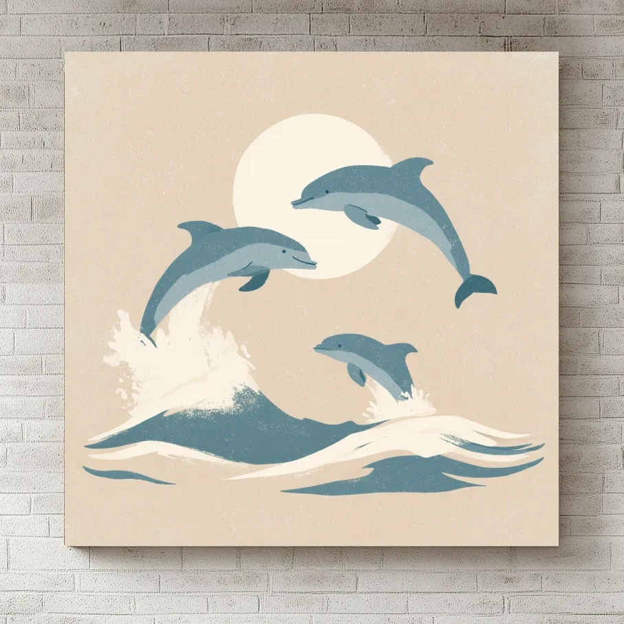 Minimalist Dolphin Trio Illustration - Nursery Marine Life Wall Art