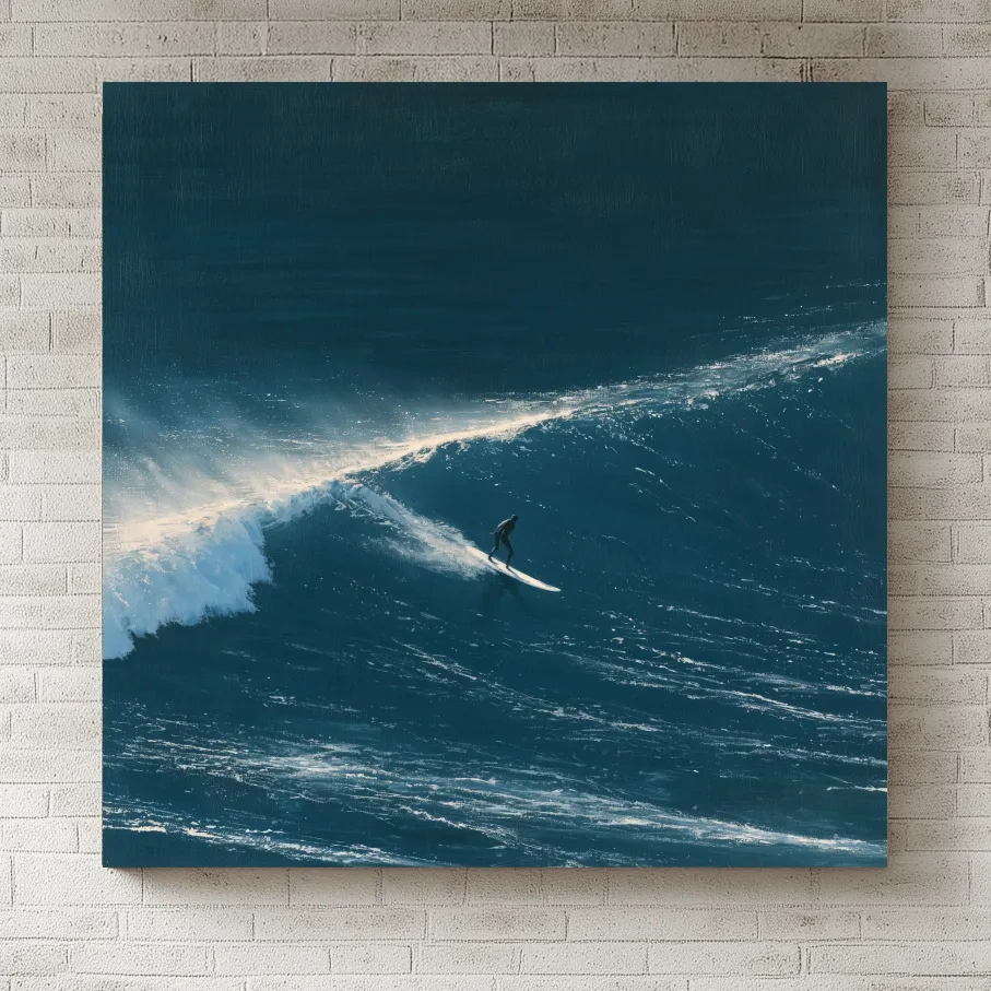 Surfer Riding Ocean Wave - Dramatic Longboard Painting Wall Art