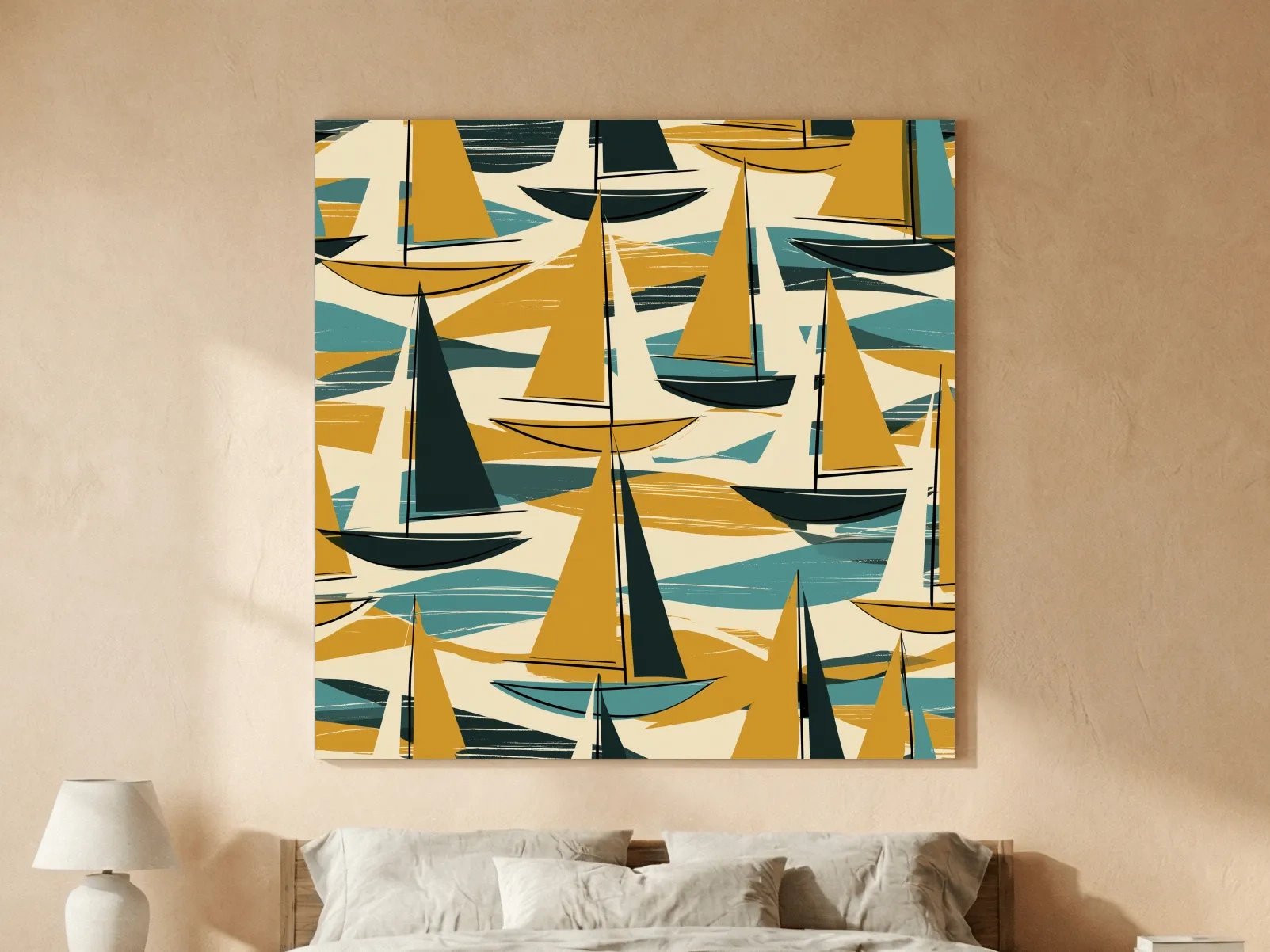 Mid-Century Abstract Sailboat Illustration - Retro Nautical Wall Art