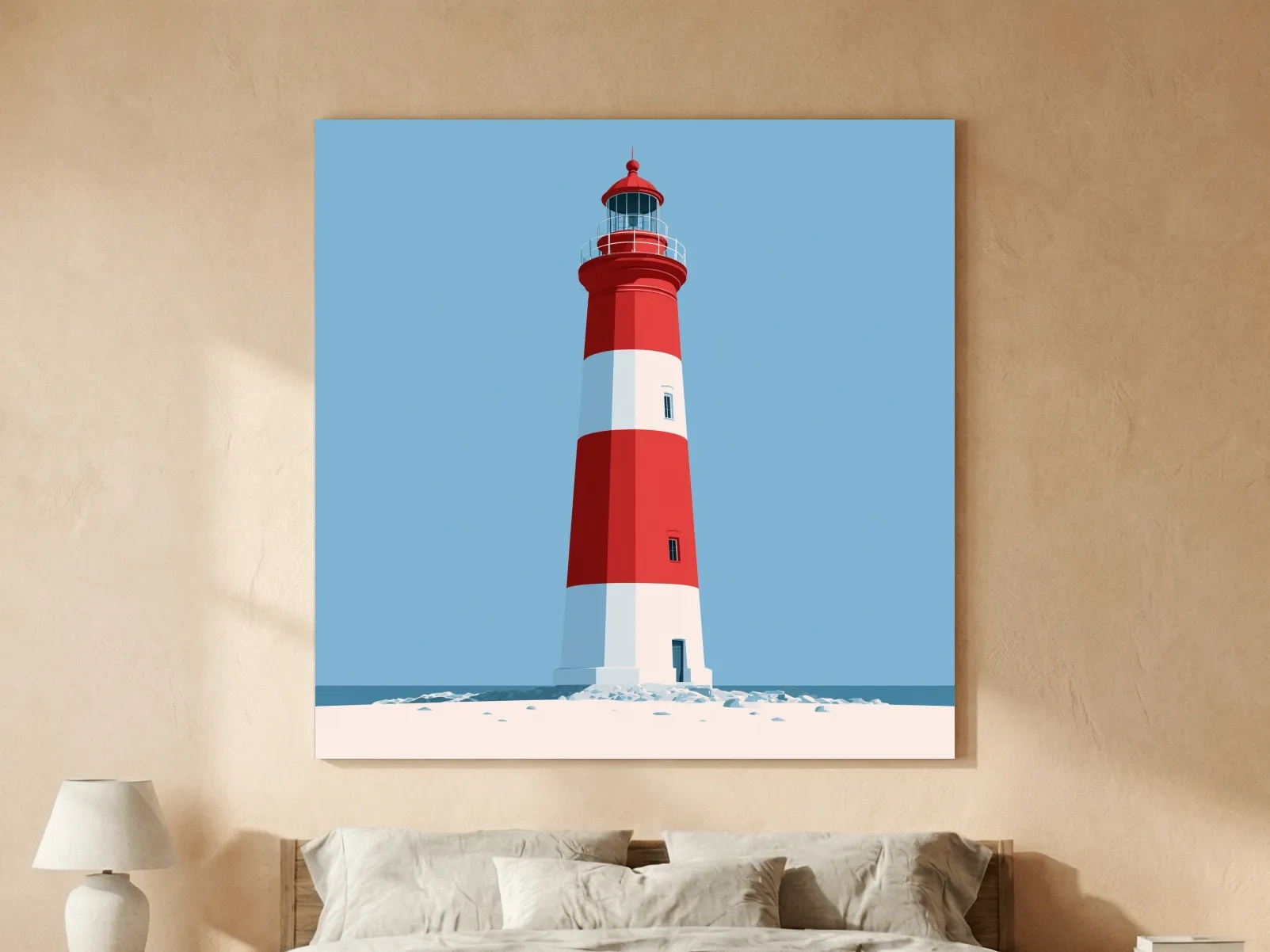 Mid-Century Lighthouse Vector Illustration - Minimalist Nautical Wall Art