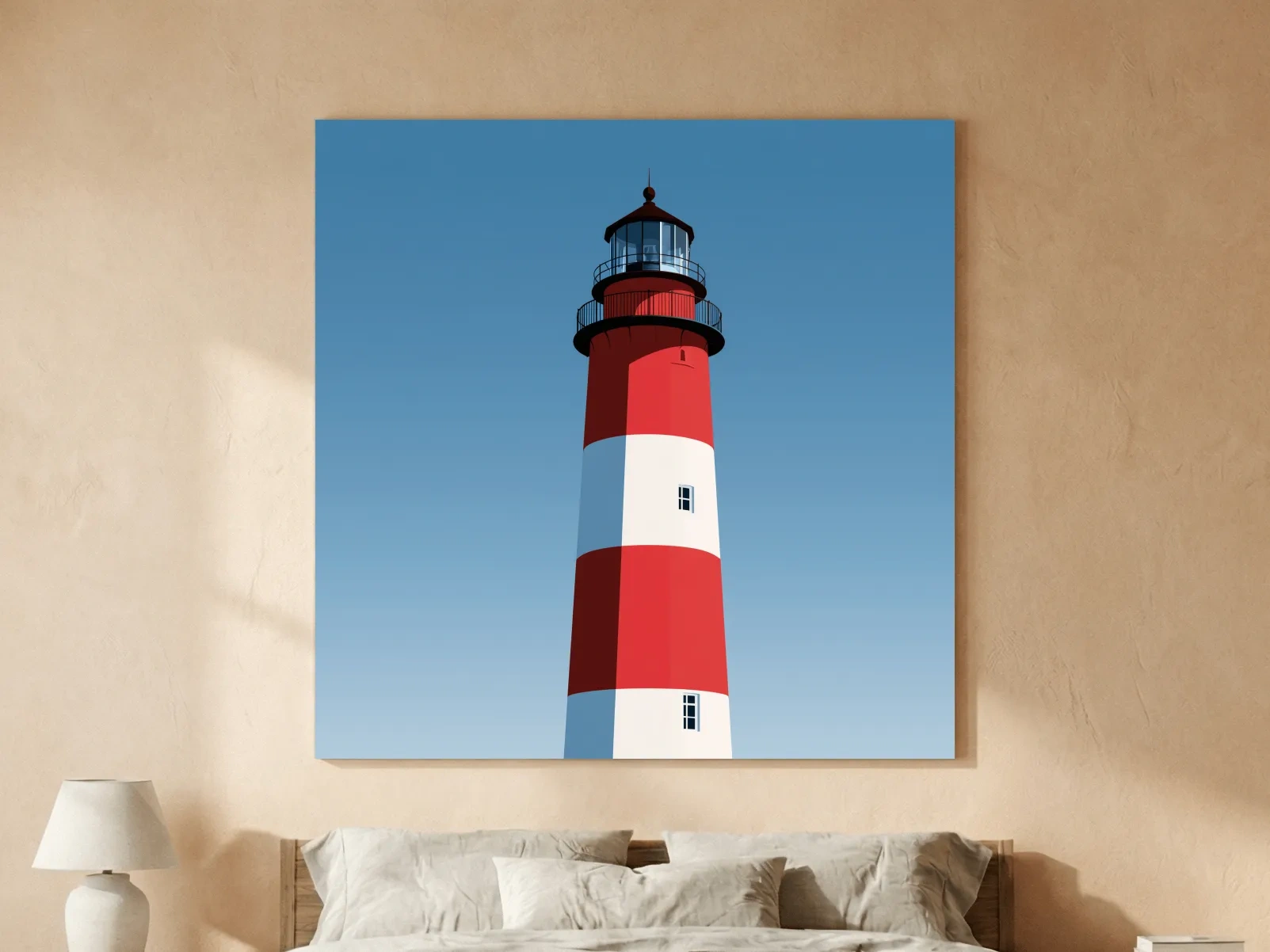 Mid-Century Striped Lighthouse Illustration - Minimalist Nautical Wall Art