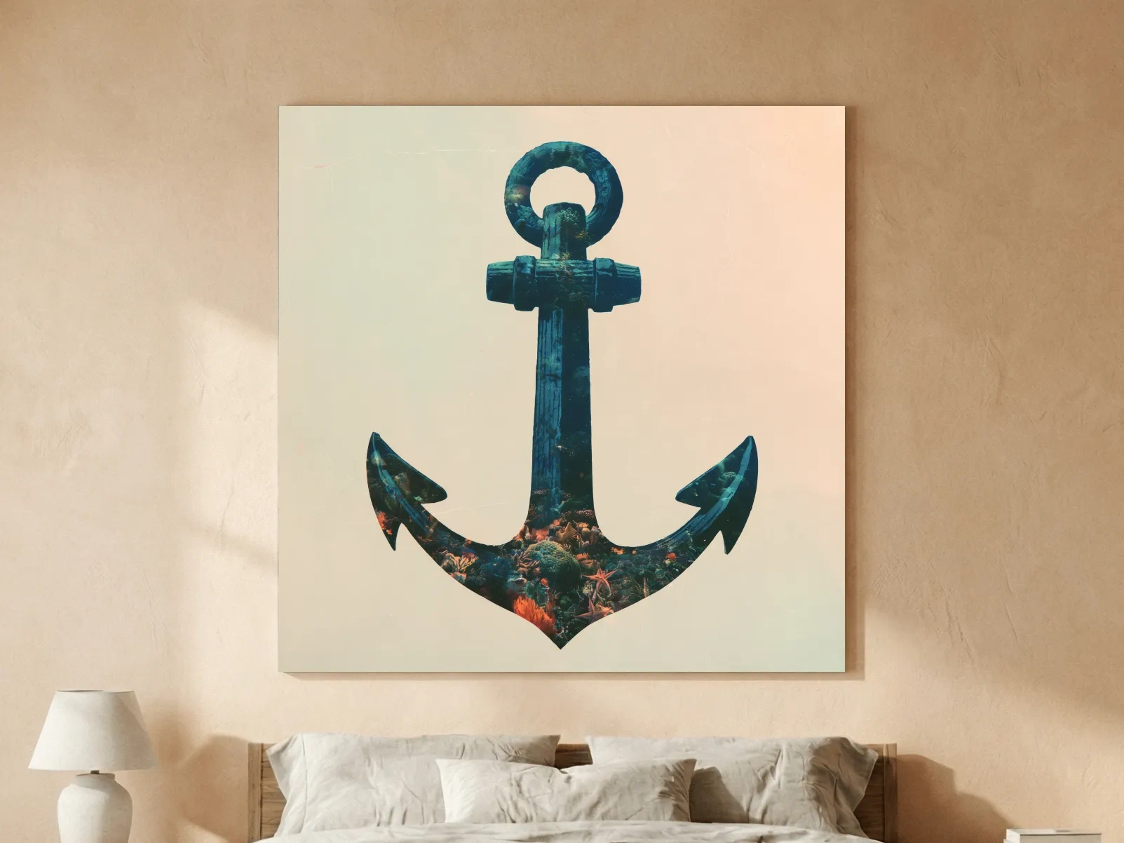Underwater Anchor Double Exposure - Minimalist Marine Illustration Art