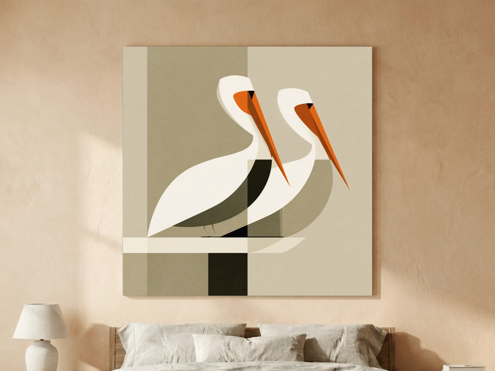 Mid-Century Pelican Pair - Geometric Coastal Illustration Wall Art