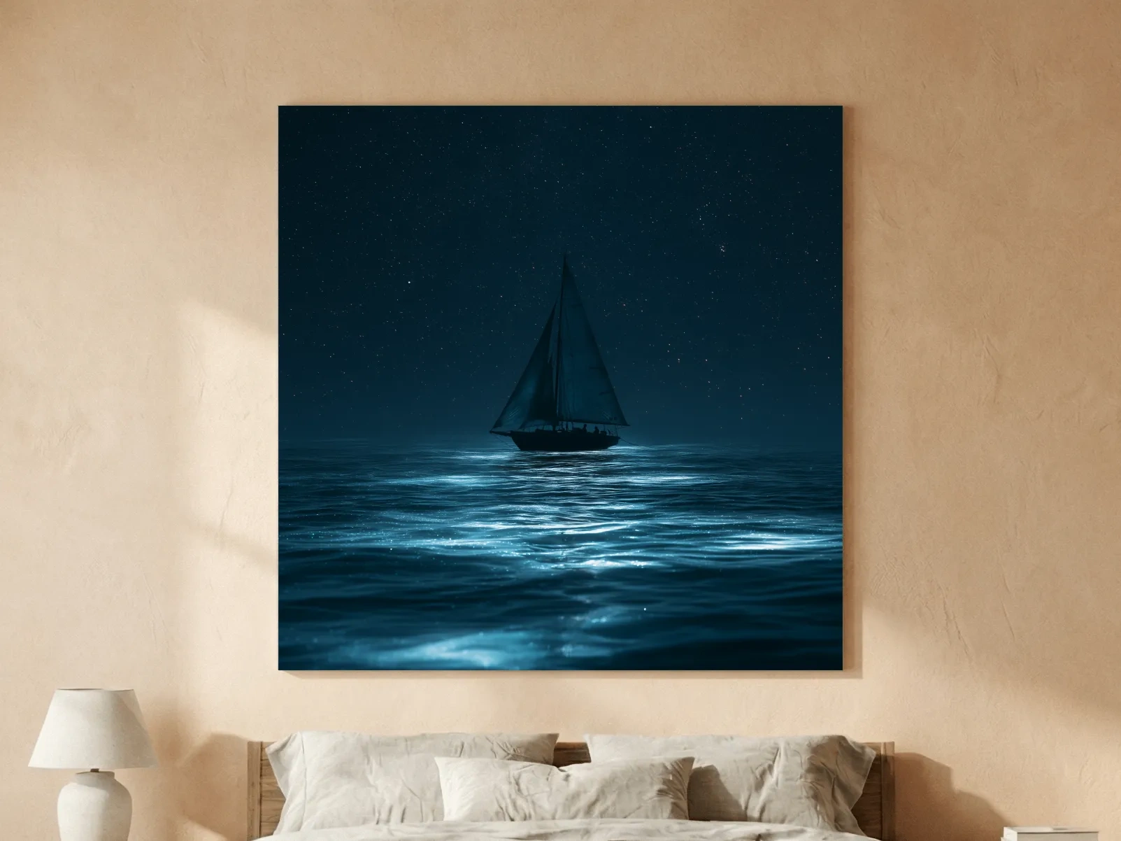 Surreal Sailboat Under Starry Night - Photographic Ocean Wall Art