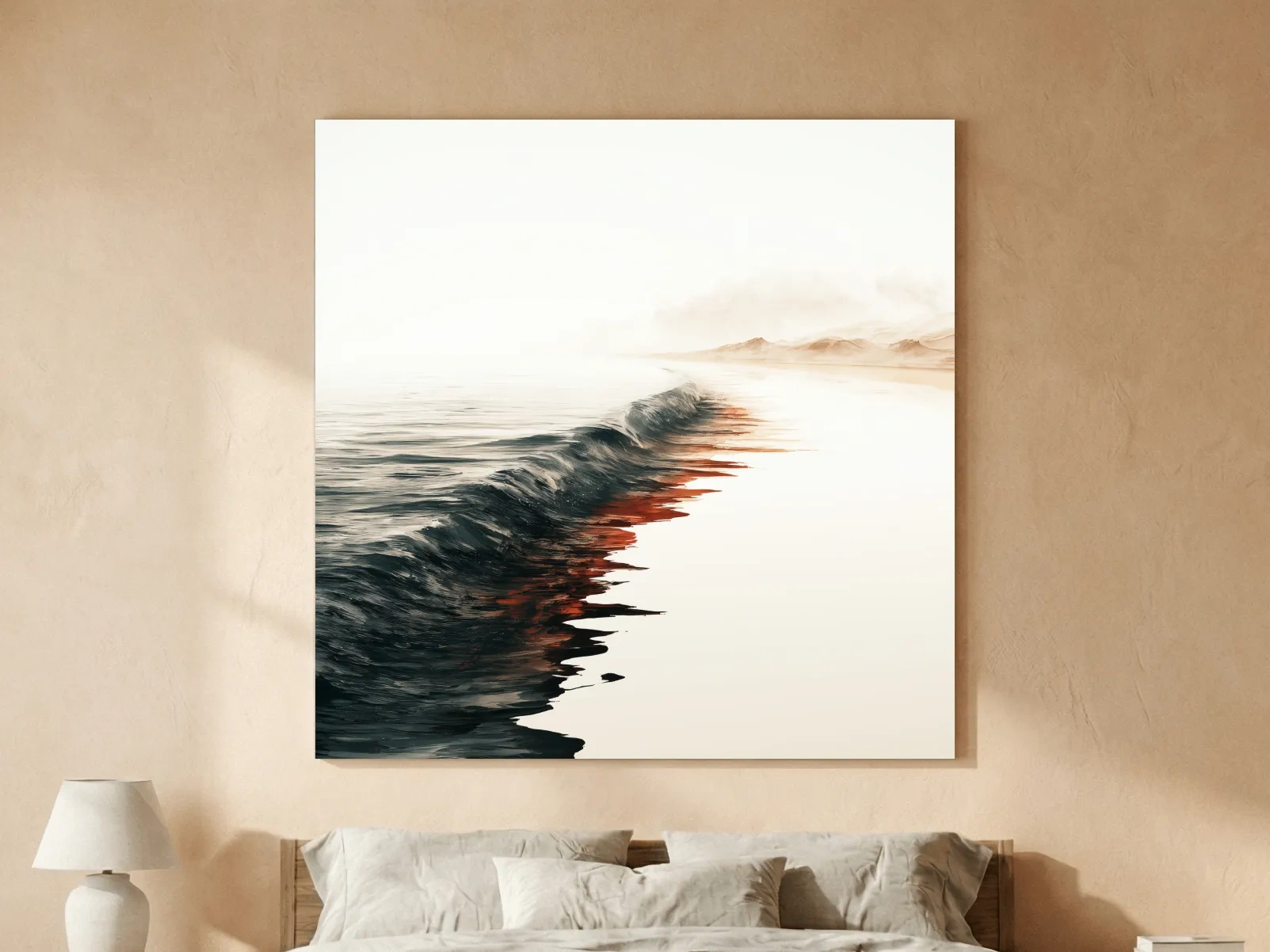 Misty Surreal Ocean Wave Illustration - Minimalist Seascape Wall Art