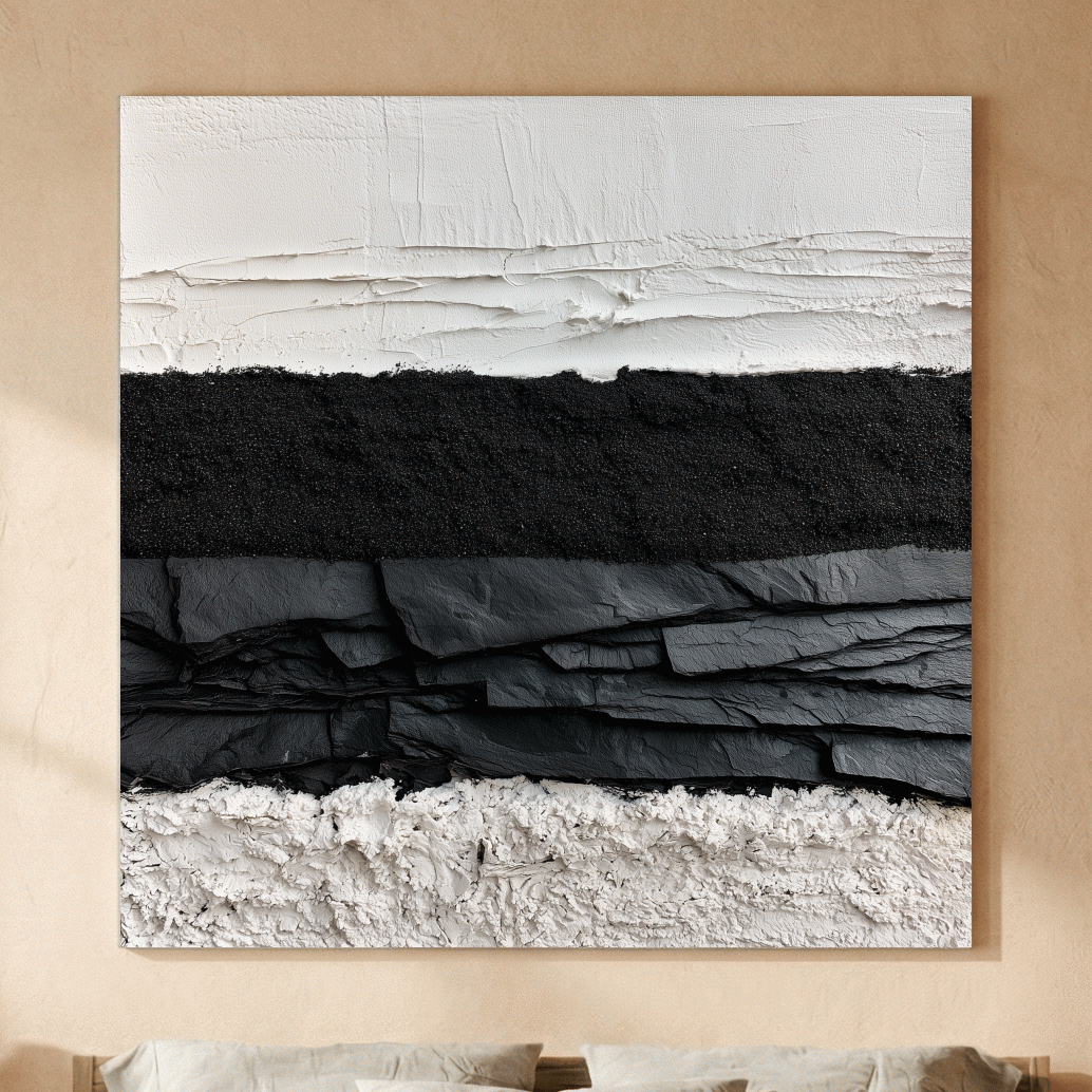 Layered Stone Strata Design - Abstract Mixed Media Wall Art