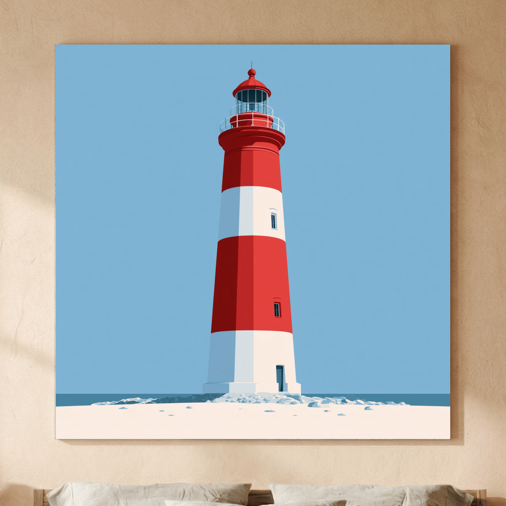 Mid-Century Lighthouse Vector Illustration - Minimalist Nautical Wall Art