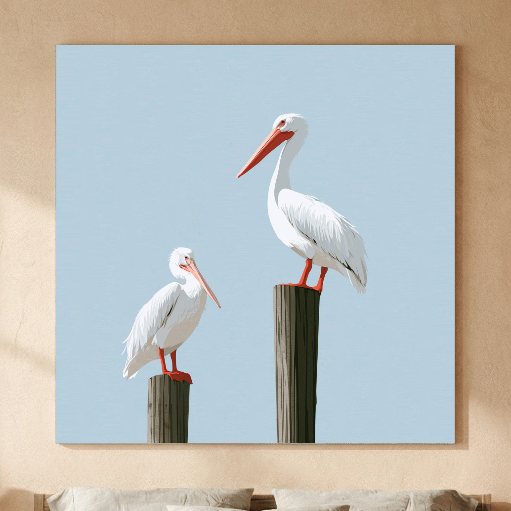 Minimalist Pelican Pair Illustration - Coastal Bird Wall Art