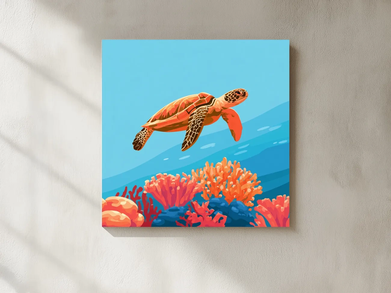 Mid-Century Sea Turtle Reef - Minimalist Vector Marine Life Art