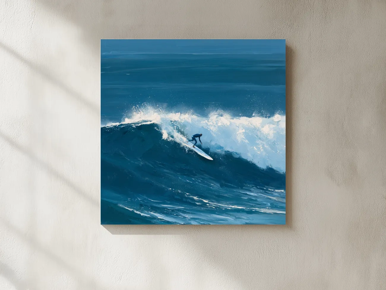 Classic Longboard Surfer Riding Wave - Dynamic Ocean Painting Wall Art