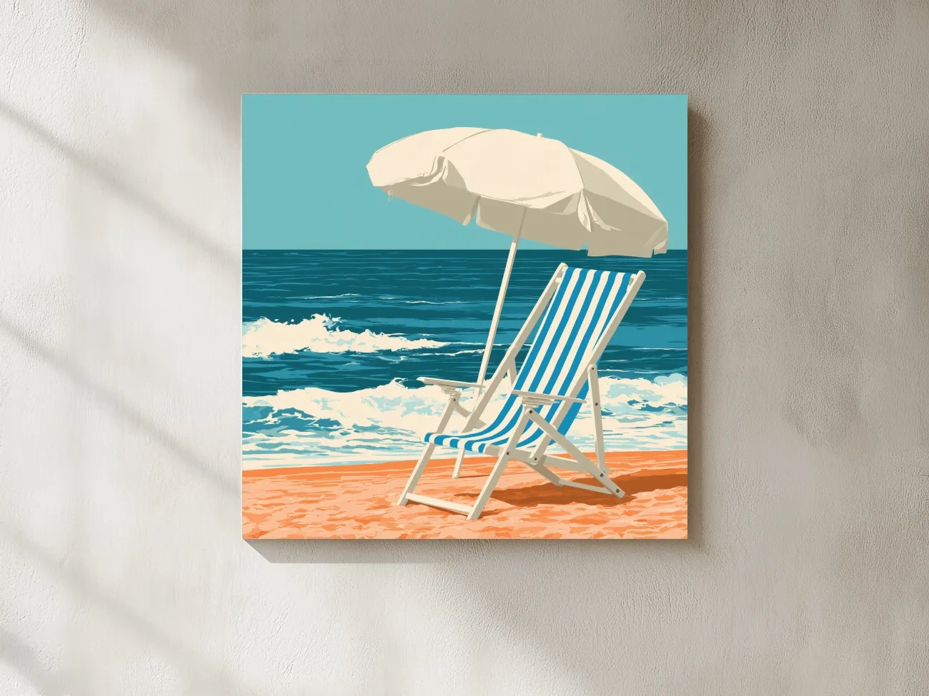 Mid-Century Beach Chair Umbrella - Retro Ocean Vector Wall Art