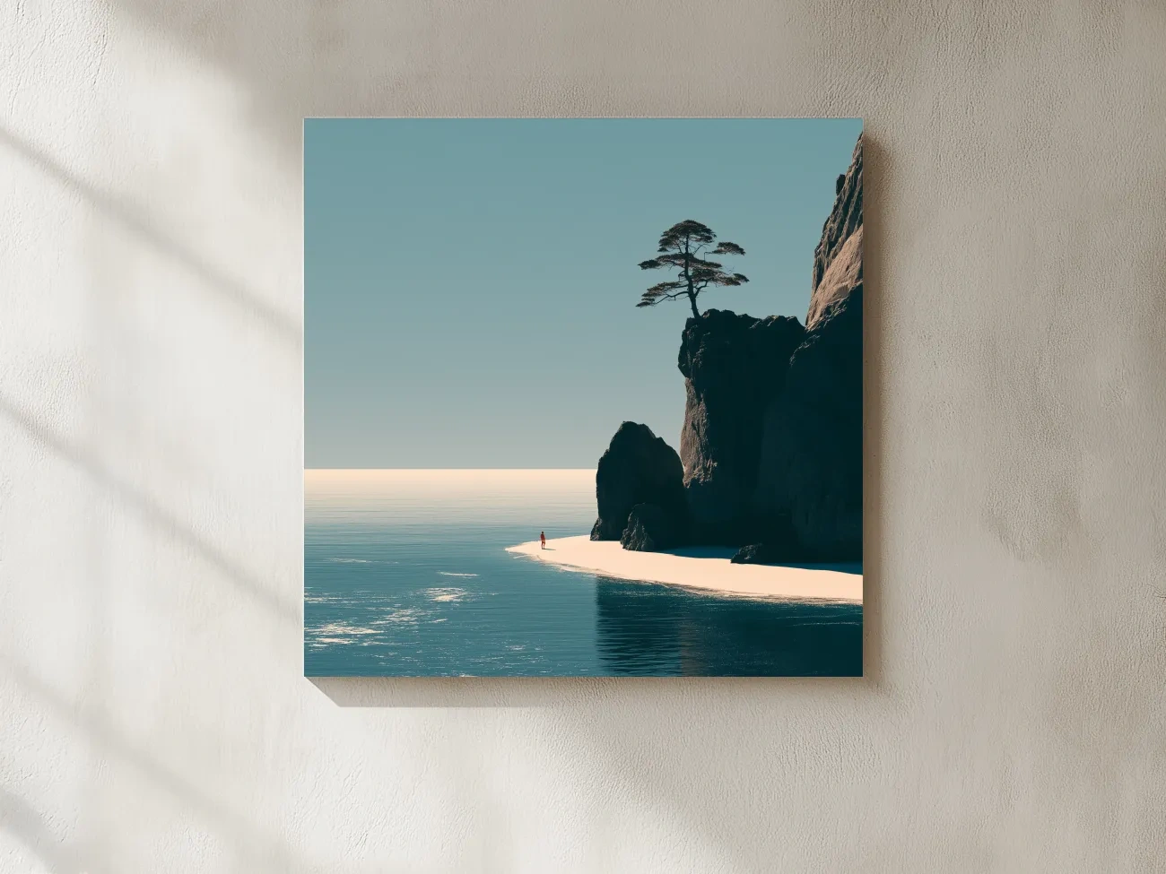 Minimalist Tropical Cliff Beach Illustration - Mid-Century Coastal Wall Art