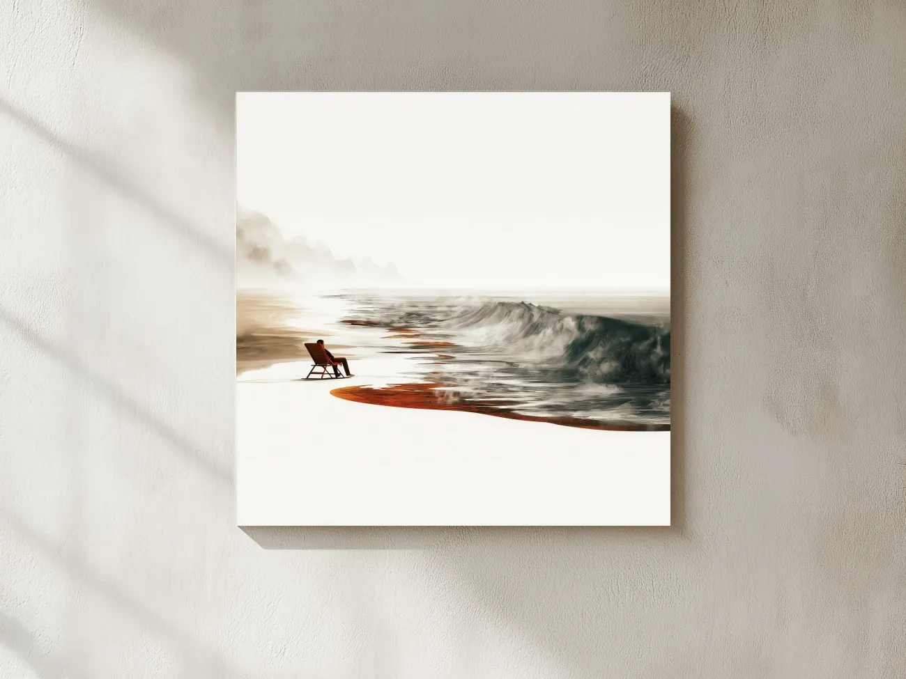 Misty Surreal Beach Chair Wave Illustration - Minimalist Coastal Wall Art
