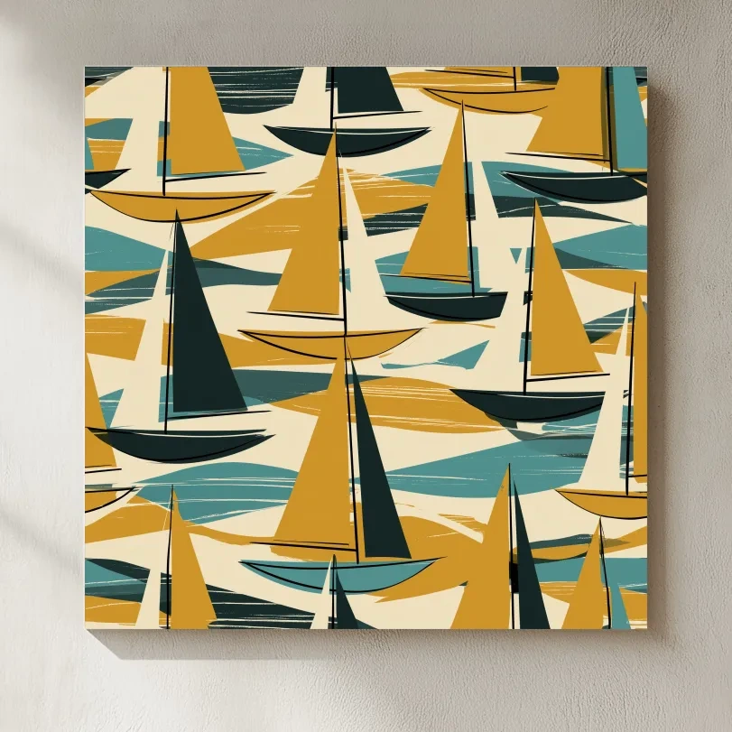 Mid-Century Abstract Sailboat Illustration - Retro Nautical Wall Art