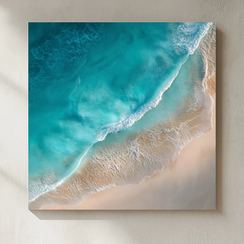 Aerial Tropical Shoreline Waves - Serene Ocean Photography Wall Art