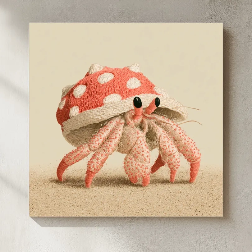Cute Embroidered Hermit Crab Illustration - Whimsical Marine Life Art