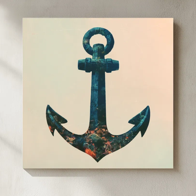 Underwater Anchor Double Exposure - Minimalist Marine Illustration Art