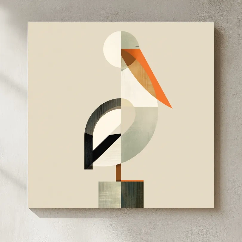 Mid-Century Geometric Pelican - Minimalist Coastal Illustration Wall Art