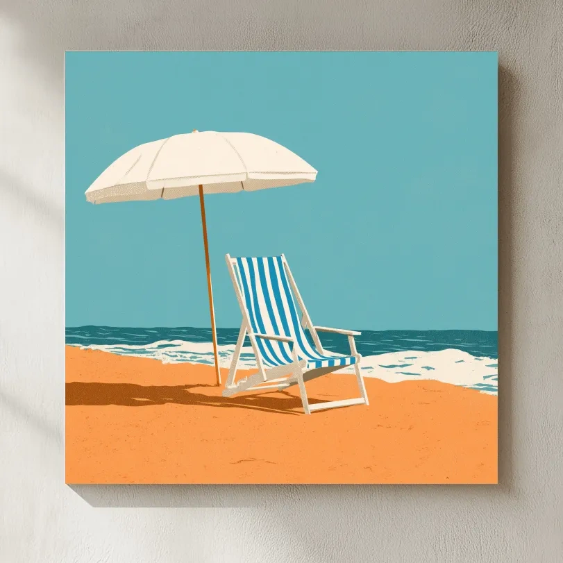 Mid-Century Beach Chair Illustration - Retro Seaside Wall Art
